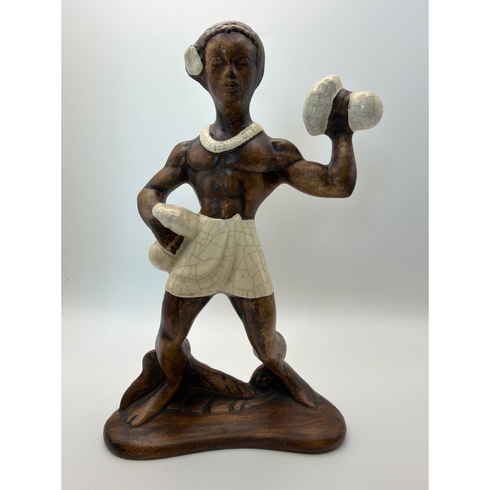 Treasure Craft Hawaii Ceramic Male Hula Dancer Figurine Vintage Brown Cream 8.5"